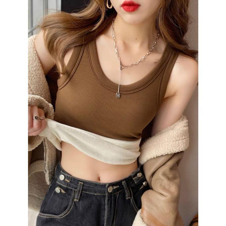 WTEMPO Winter Women Thermal Vest with Chest Pads Slim Fit Elastic Sleeveless Bottoming Tank Top