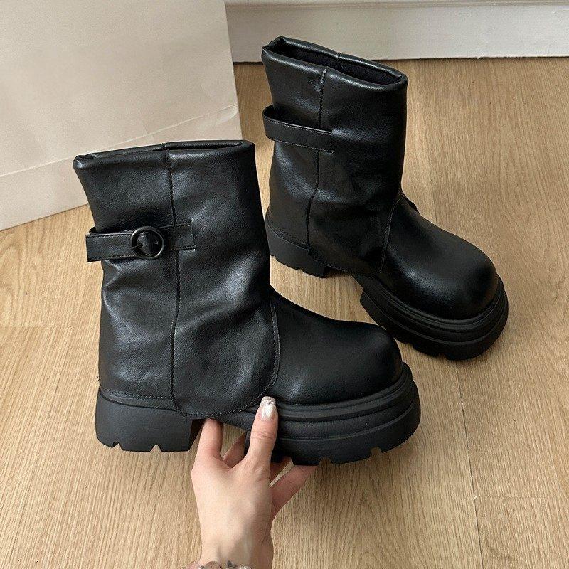 Vintage British Martin boots women s brown versatile thick-soled heightening thin short boots 35