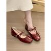 Gentle sweet beans! Temperament round head bow with Mary Jane shoes women's spring light mouth thick heel single shoes