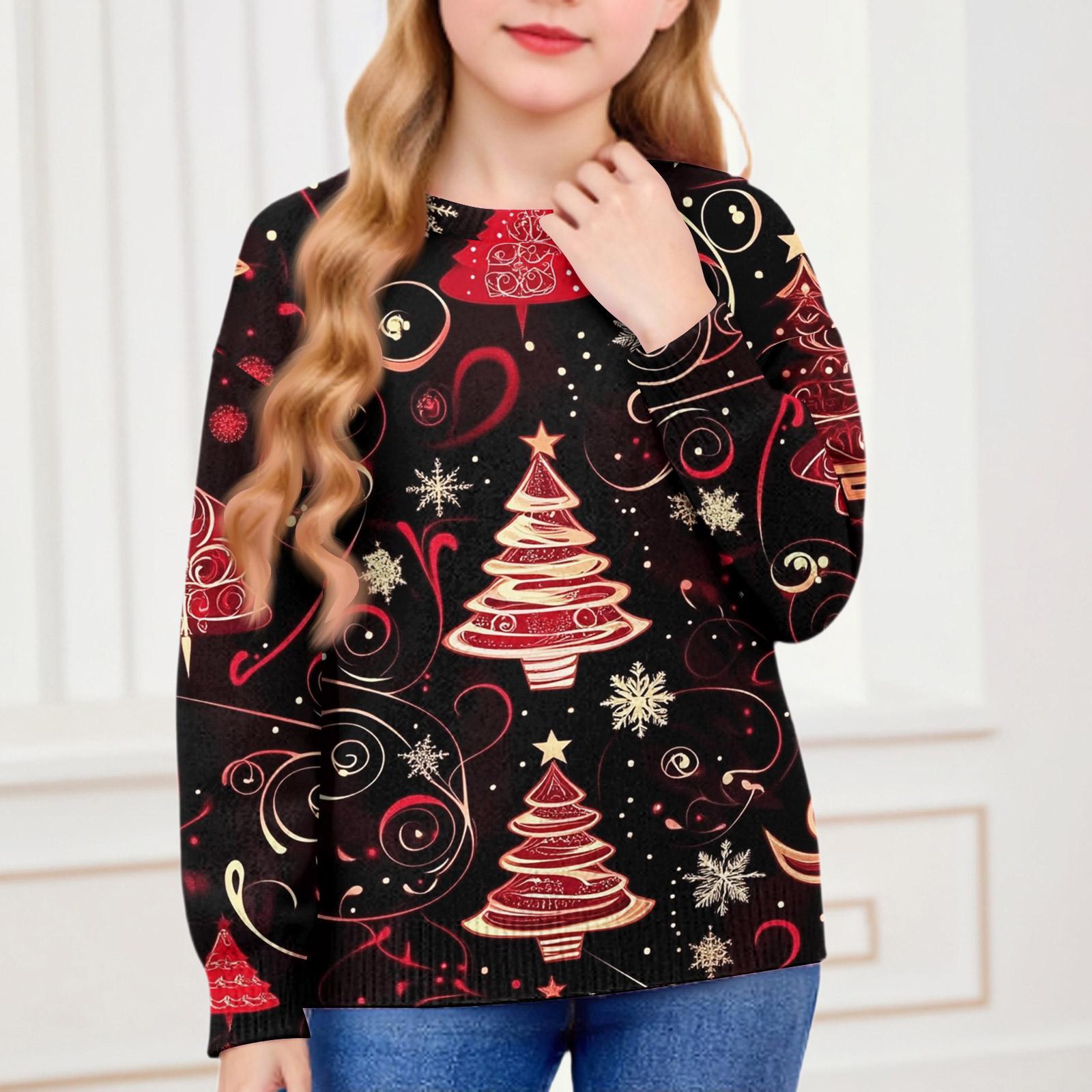 

Рождественские свитшоты для детей мальчиков и девочек вязаный свитер милая рубашка осенний пуловер с круглым вырезом топы 120 чёрный