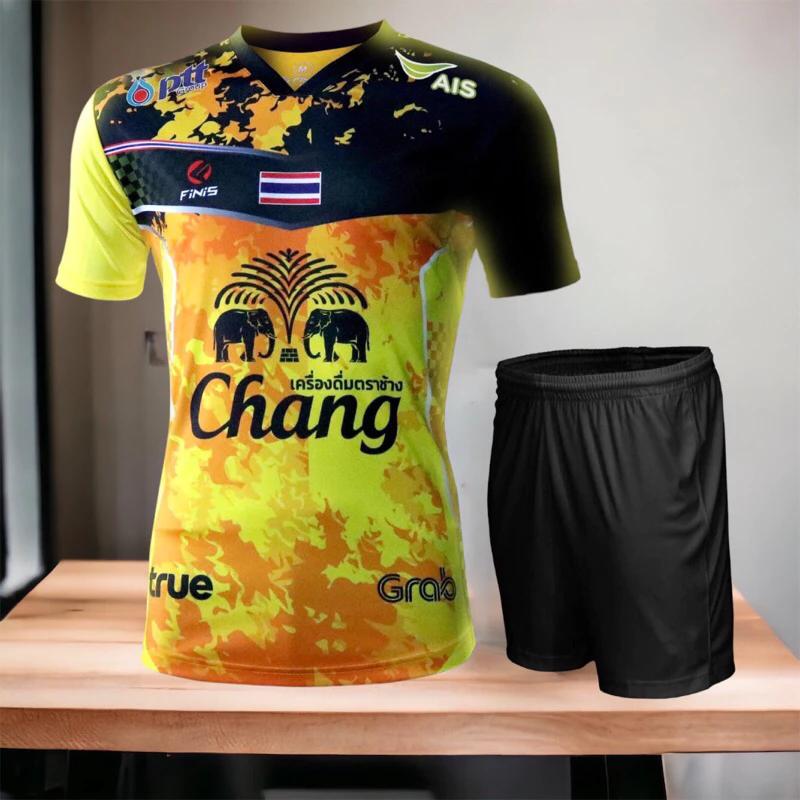 THAILAND National Football Soccer Training JERSEY CHEER Print Schnelltrocknendes Hemd V-Ausschnitt Polyester Kurzarm Uniform Elefantenlogo Sport Outdoor