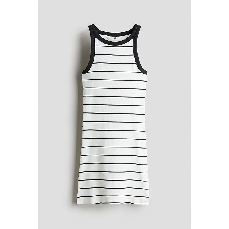 

HM Детская одежда Платье для девочки 2025 Лето Новое поступление Полоски Без рукавов Трикотажное платье в рубчик 1273931