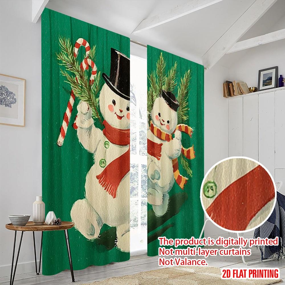 2pcs,2D Plane Printing Light Filtering Curtains Unique Snowman Polyester Fabric (without Rod) All Seasons Perfect for Bedroom