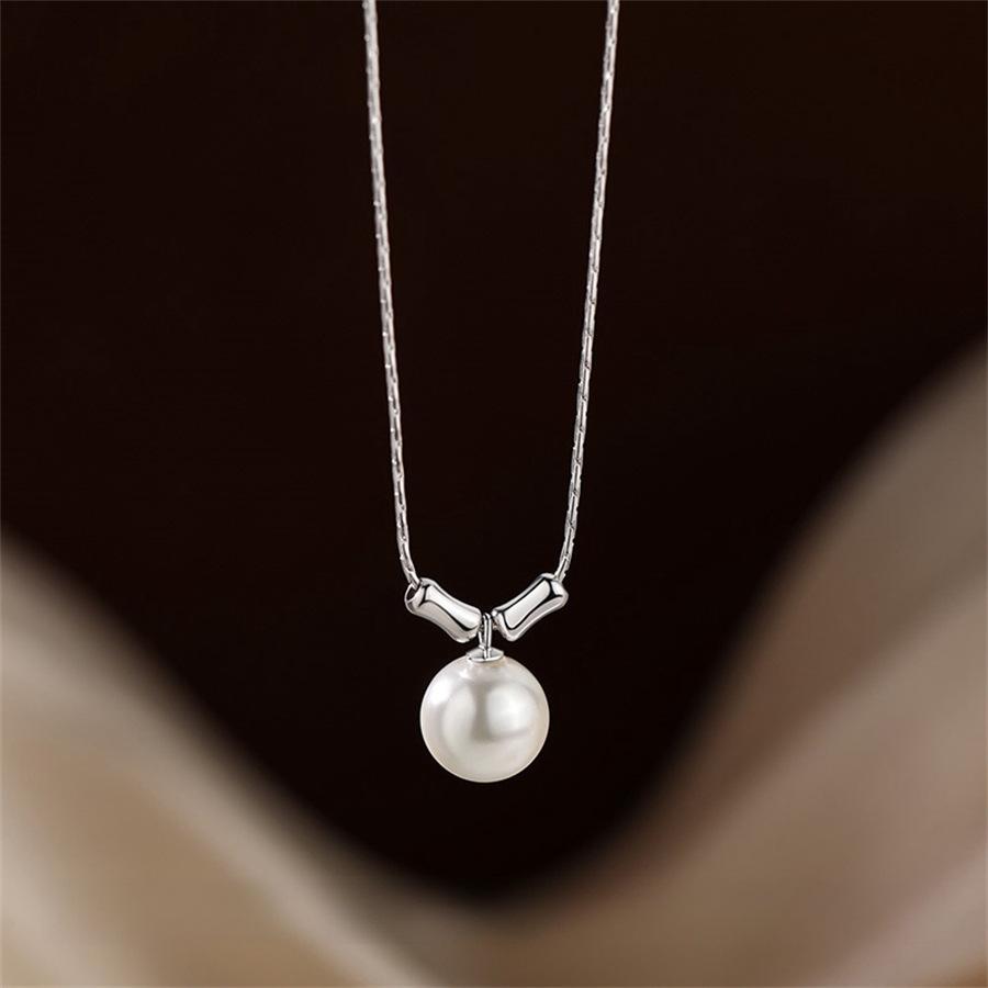 Sterling silver bamboo pearl necklace 2025 new non-fading versatile collarbone chain neck chain