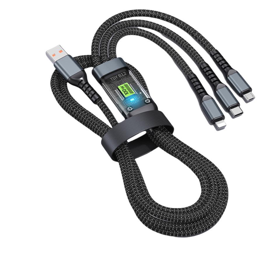 100W Super-Schnelllade-Typ-C-Kabel: Digitalanzeige, Drei-in-Eins, Kompatibel mit Huawei