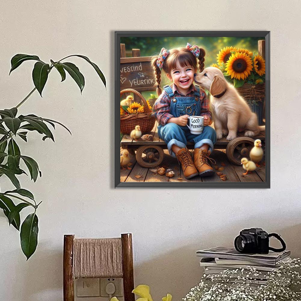 Animal and Girl Full DIY 5D Round Drill Diamond Art Diamond Painting Diamond Dots Paintings Picture Arts Craft 15.75x15.75in