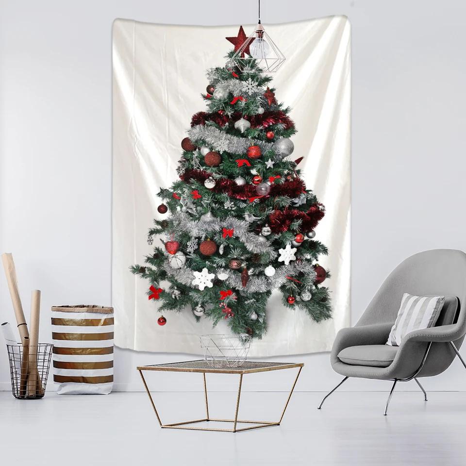 New Year Christmas Tree Tapestry Ornament Wall Hanging Tapestry Carpet Xmas Home Deocr Yoga Pad Bedspread Beach Mat Gift