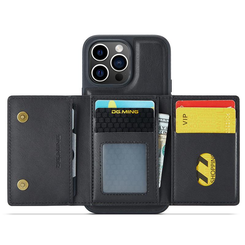 

DG.MING M5 Series For iPhone 15 Pro Case PU+PC+TPU Magnetic Wallet Phone Cover Black