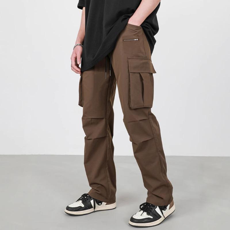 

Casual Overalls Men s Summer Multi-pocket Loose Straight Pants 0 S коричневый
