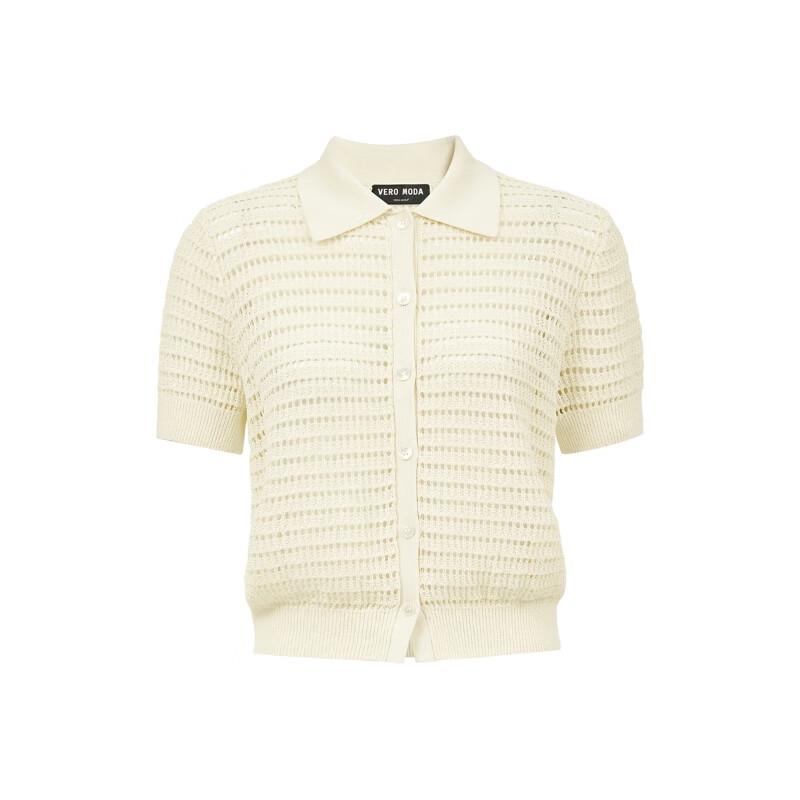 VEROMODA Women's Cotton Lyocell Blend Button Lapel Knit Top