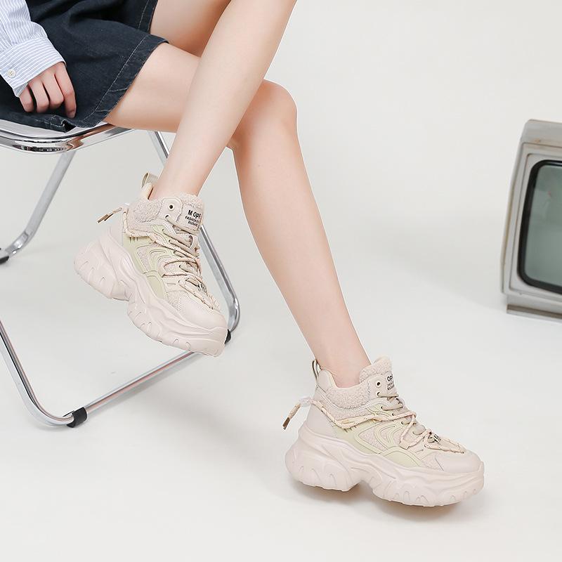 Fleece dad shoes women's, autumn and winter women's shoes new thick-soled heightening ins warm casual sports shoes