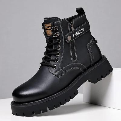 Modne Jesienno-Zimowe Buty High Top dla Mężczyzn Modne Casualowe Buty ze Skóry Bydlęcej Męskie Nowy Projektant Botki do Kostki Botas Militares Hombre