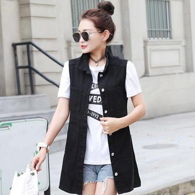 Dames Lente en Herfst Effen Kleur Plus Size Denim Gilet Temperament Mouwloos Revers Multi-Zakken Jas