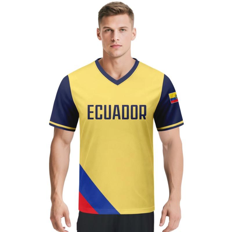 Custom Ecuador Football Jersey Personalized with Name Number Breathable V-neck Soccer Team Shirt for Men Youth Women