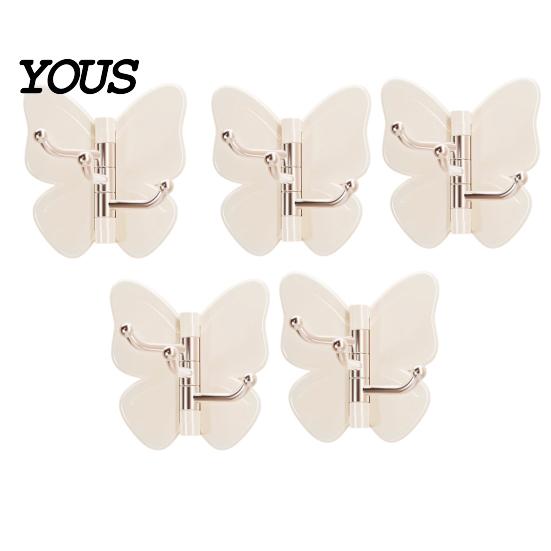 Hair Tie Holder Hook Rotating Butterfly Adhesive Wall Hooks, 3-Prong No-Drill Swivel Hangers, with Key Adjustable Angle Space-Saving Hook, for