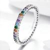 Copper Inlaid Zircon Full Inlaid Colorful Zircon Rainbow Ring Simple and Niche Design Sense Single Row Simple Ring Wholesale