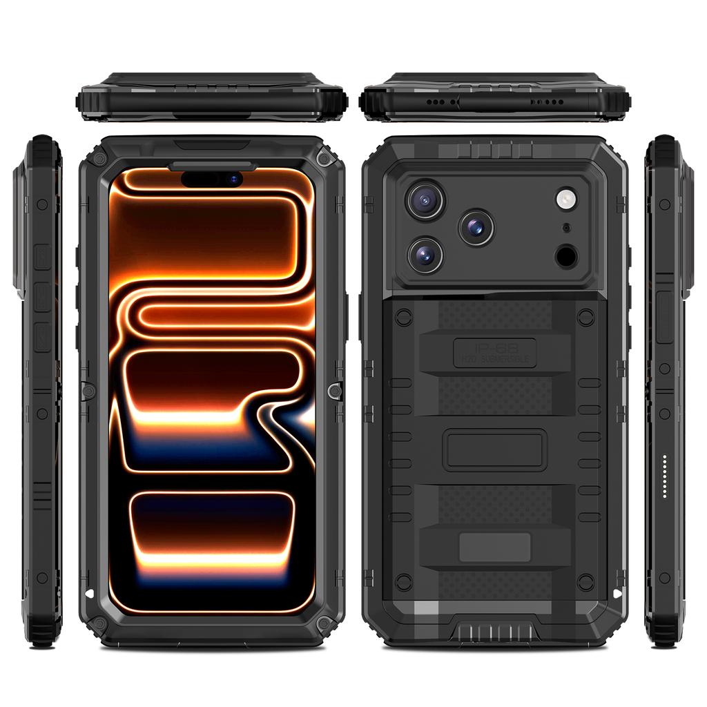 Coque de téléphone étanche IP68 pour iPhone 17 Pro Max Métal + Couvercle en Silicone avec Protection d'Écran
