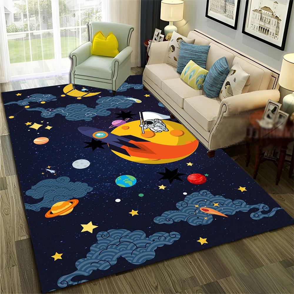Astronaut Outer Space Planet Cartoon Carpet Rug for Home Living Room Bedroom Sofa Doormat Decor,Kid Area Rug Non-slip Floor Mat