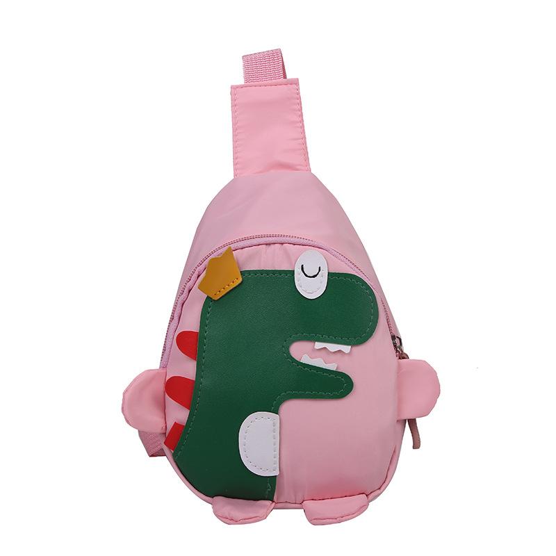 Dinosaur pattern nylon shoulder bag kindergarten daily matching contrasting color sewing line children's small bag milk dragon messenger bag