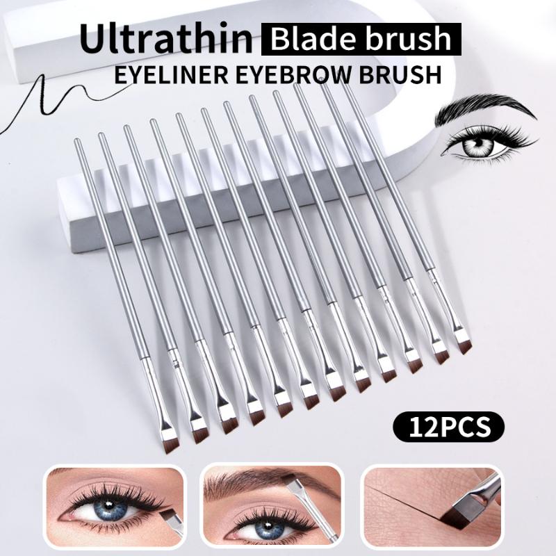 

12Pcs Ultra-Thin And Fine Blade Eyeliner Brush, Eyebrow Brush For Precise Outlining Of Eye Makeup Details, Portable Makeup Brush серебряный