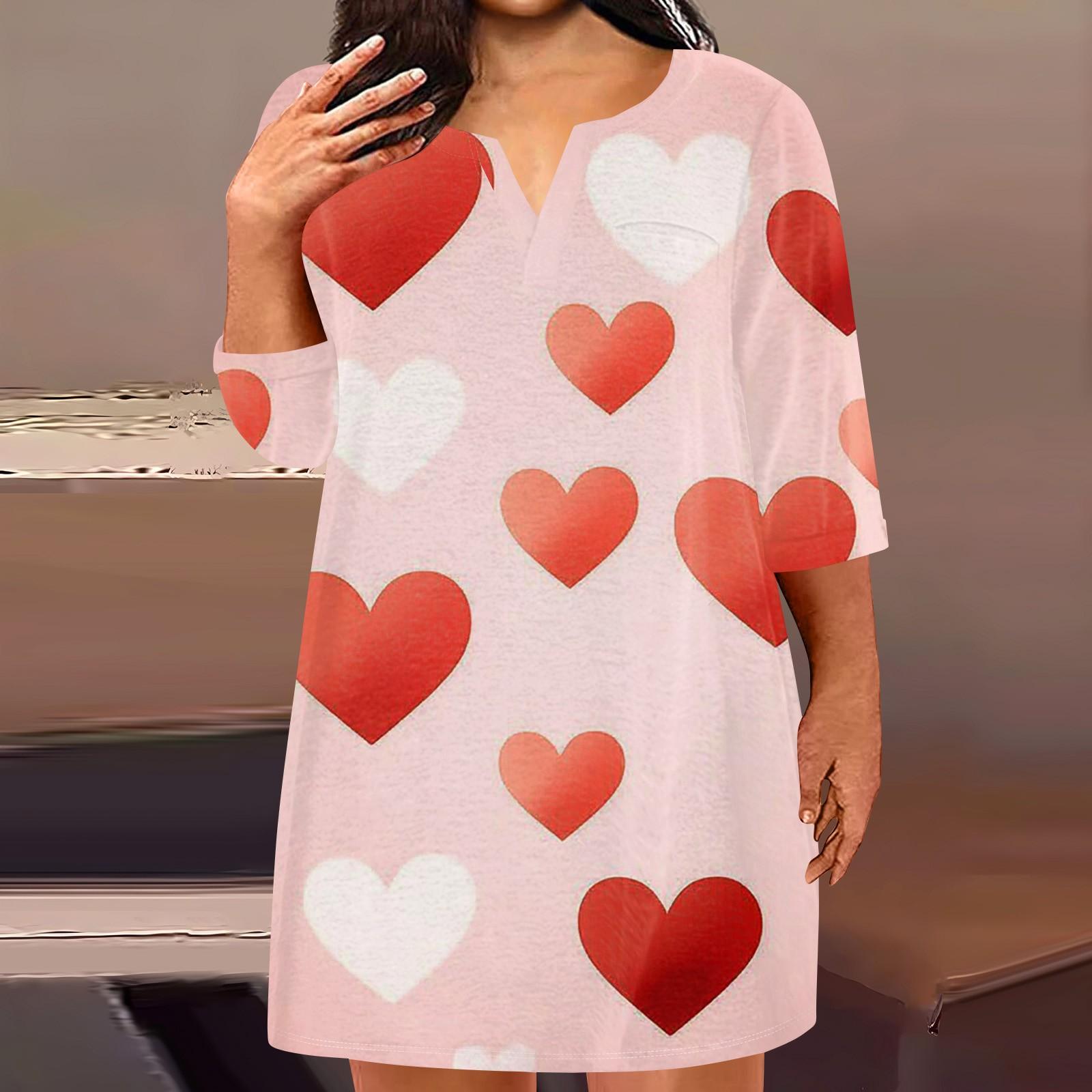 

Женское модное платье больших размеров с V-образным вырезом и рукавом три четверти, повседневное, с принтом «Любовь» и карманами XXXXL розовый