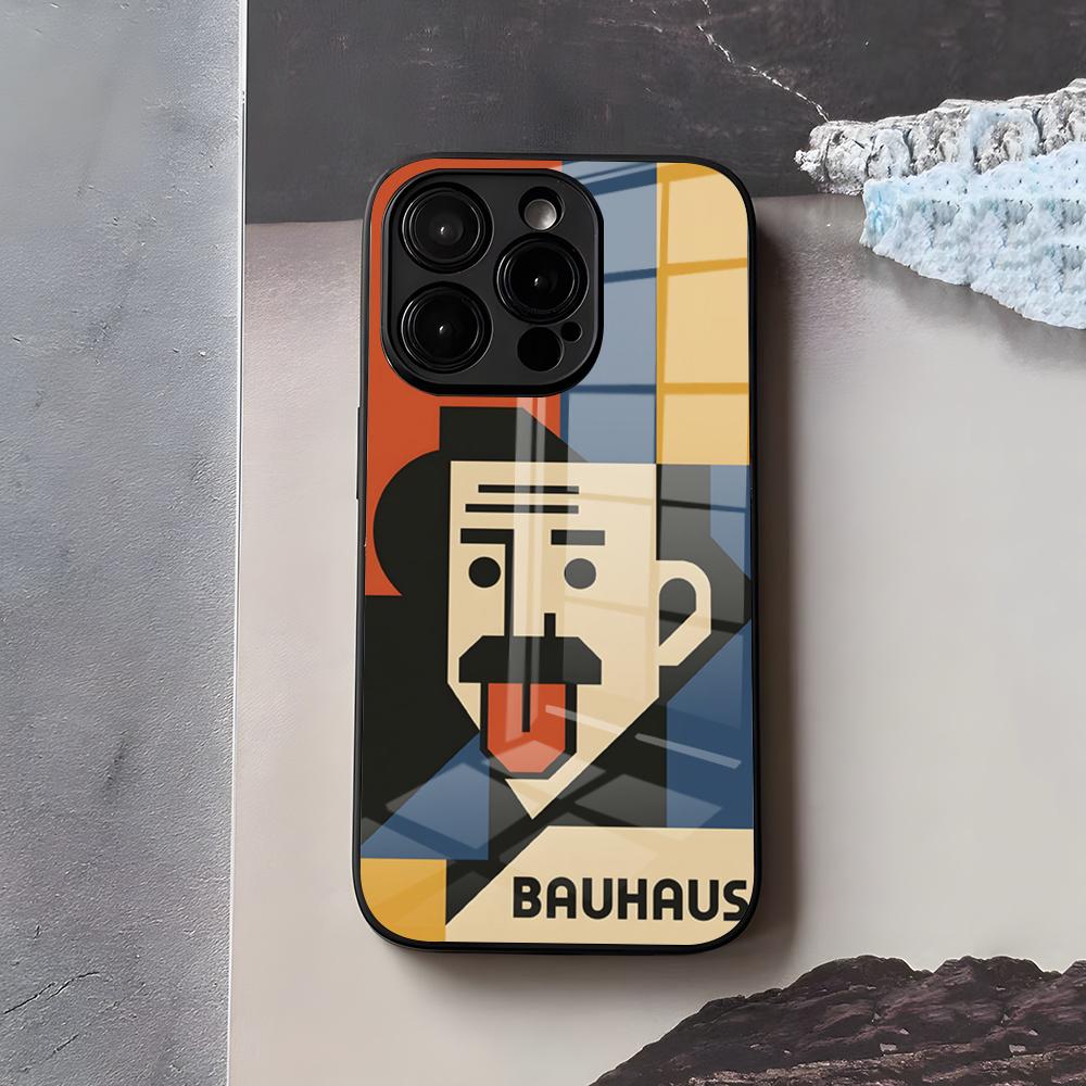 

Abstract Bauhaus-style Phone Case For IPhone 17 Air 16 E Pro Max 15 14 13 Mini 12 Pro 11 Max Plus Black Glass Cover iPhone 15 Pro