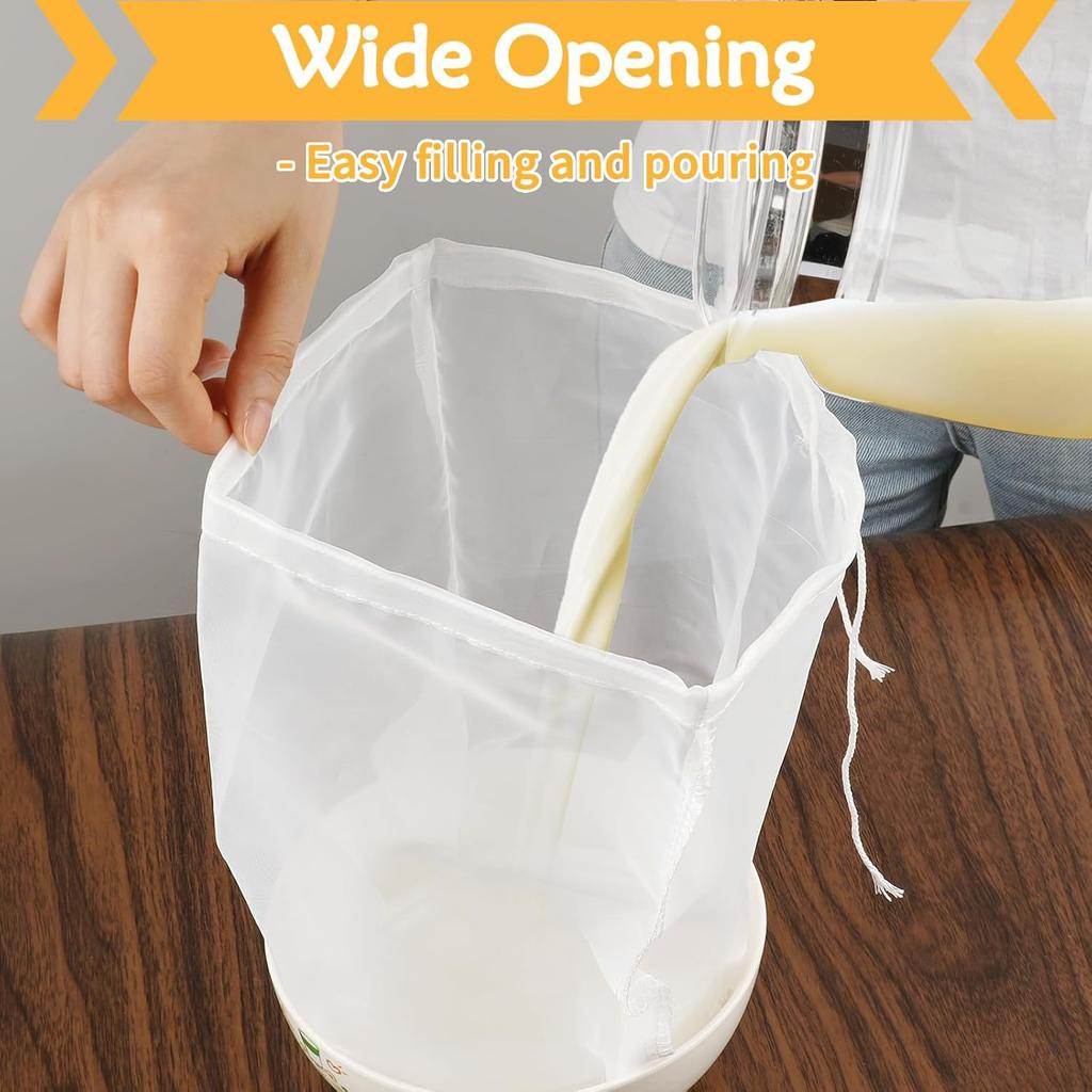4 Pcs 12"x12" Nut Milk Bag, Fine Mesh Nylon Cheese Cloth Bag for Straining, Reble Strainer Bags for Almond Milk, Yogurt, Juice, Cheese Making, Cold