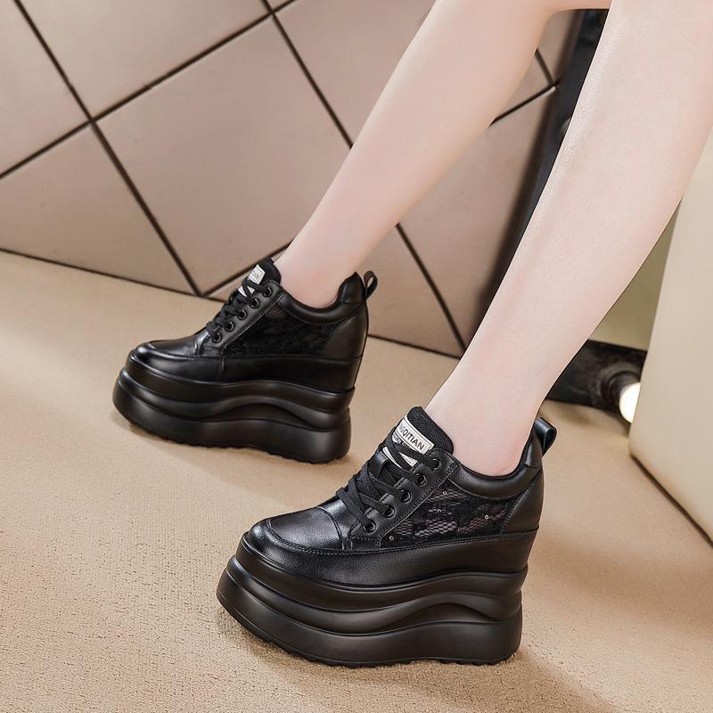 Móda 13CM Pravá Kůže Platforma Klínek Baleríny Robustní Tenisky Ležérní Pohodlné Značkové Jaro Podzim Vulkanizované Boty