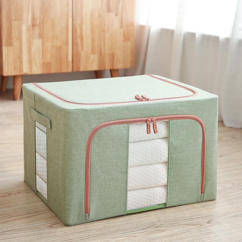 Foldable Cotton Linen Storage Box with Lid - Moisture & Dust-Proof Steel Frame Container