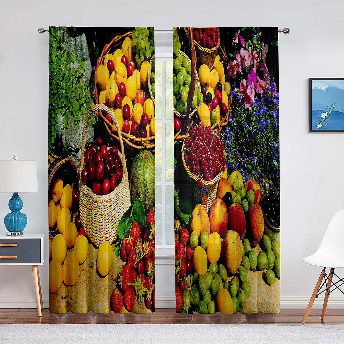 

2 панели Различные зеленые овощи и фрукты Шторы для гостиной спальни кухни Жалюзи Обработка окна Декор Карманный карниз 140W160H(CM)55x63in&Rod Pocket