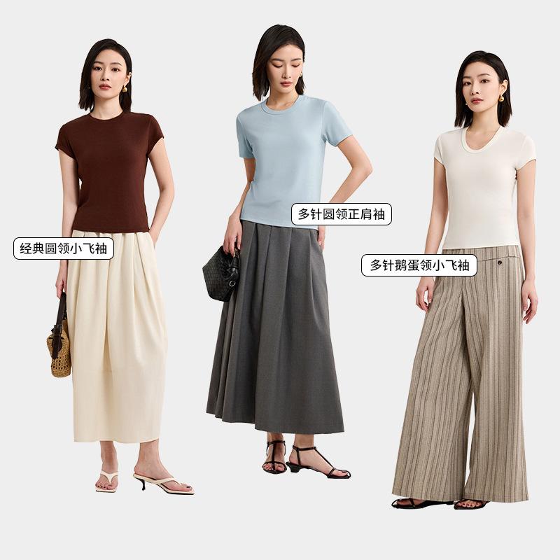 Tencel wool short-sleeved top is popular in women's summer, cool and bacteriostatic, with a small flying sleeve T-shirt inside.