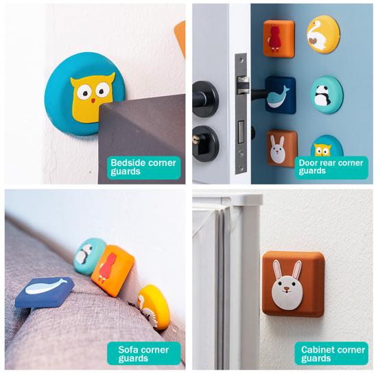 Cartoon Animal Door Stopper for Wall Self Adhesive Door Knob Stopper Wall Protector Quiet Shock Absorbent Round Square Door Handle Bumper Guard