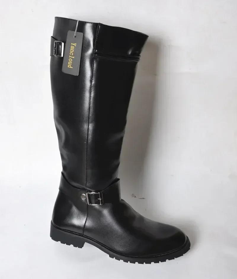 High Quality Plus Size 37-46 Punk Style Gothic Knee High Motorcycle Boots for Men Soft Leather Long Boots Thigh High Boots Botas