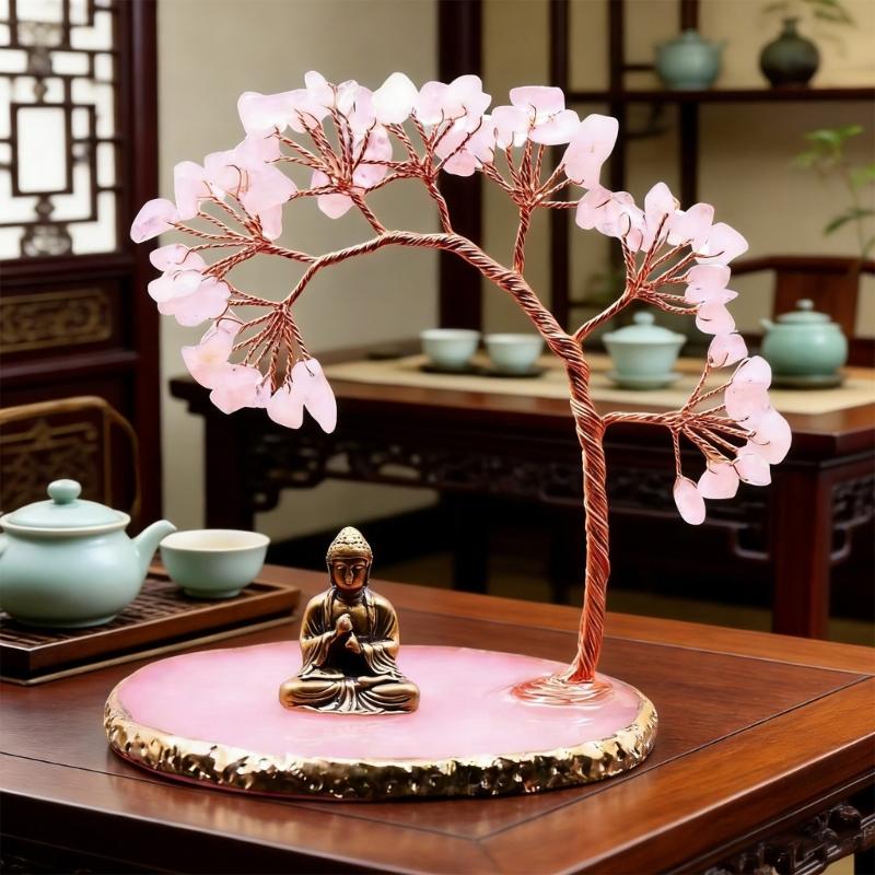 Money Tree Crystal Tree and Buddhas Statue Yogas Meditations Decors for Home Office Shelf Decoration Wealth andLuck