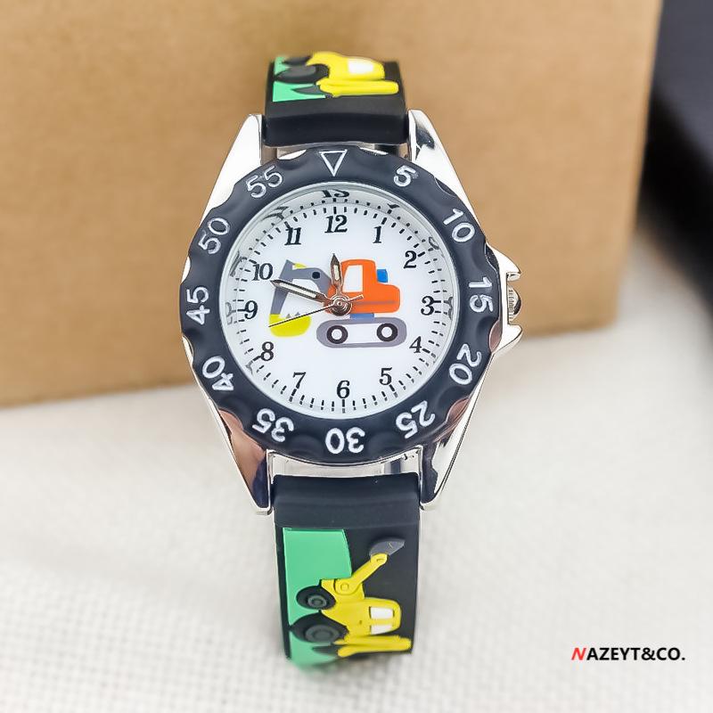 3D Cartoon Excavator Quartz Digital Watch for Kids