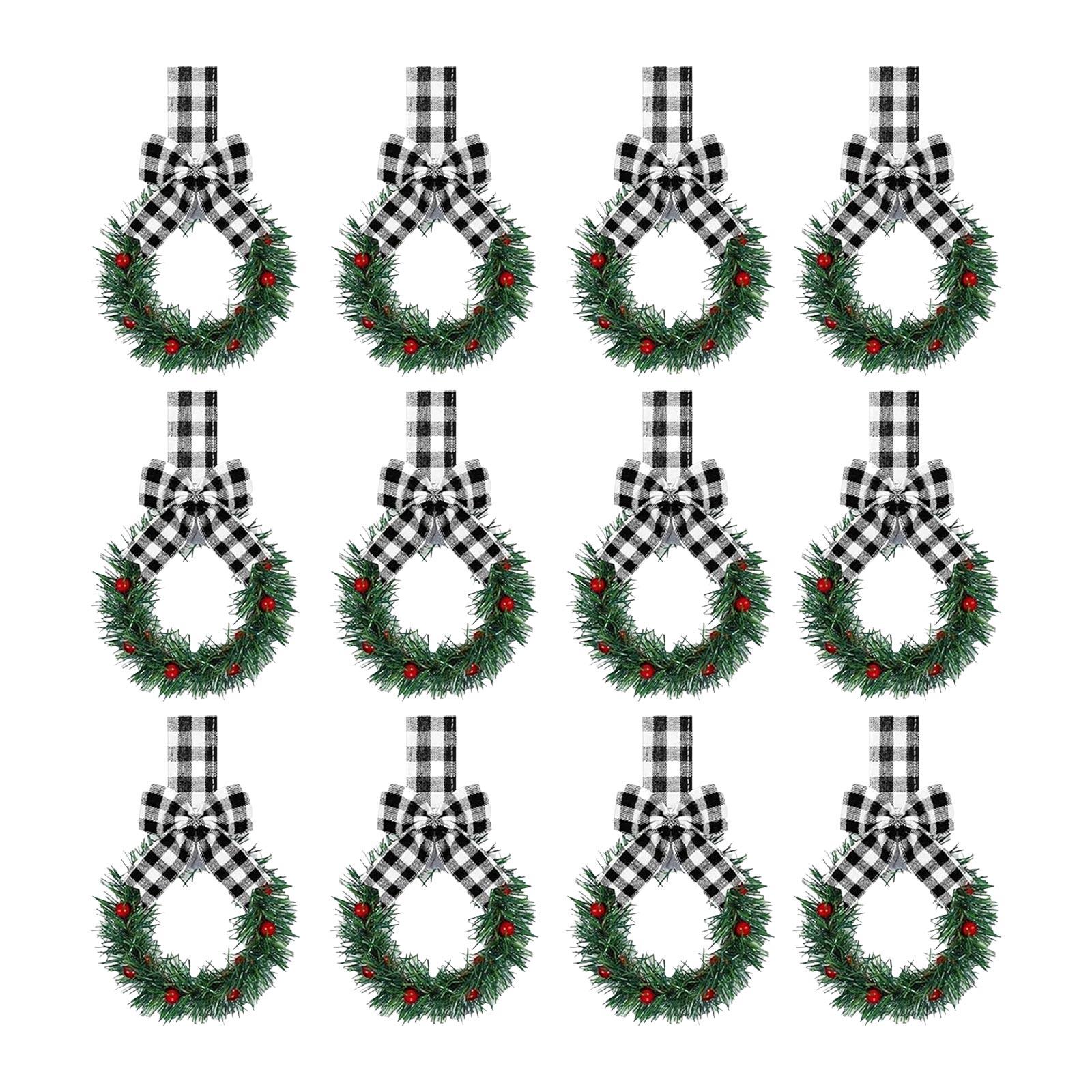 

Рождественские венки для кухонного шкафа с клетчатой лентой-бантом, подвесные венки для дверей шкафа, декоративные венки для кухонного окна, наружного и внутреннего праздничного декора One Size чёрный