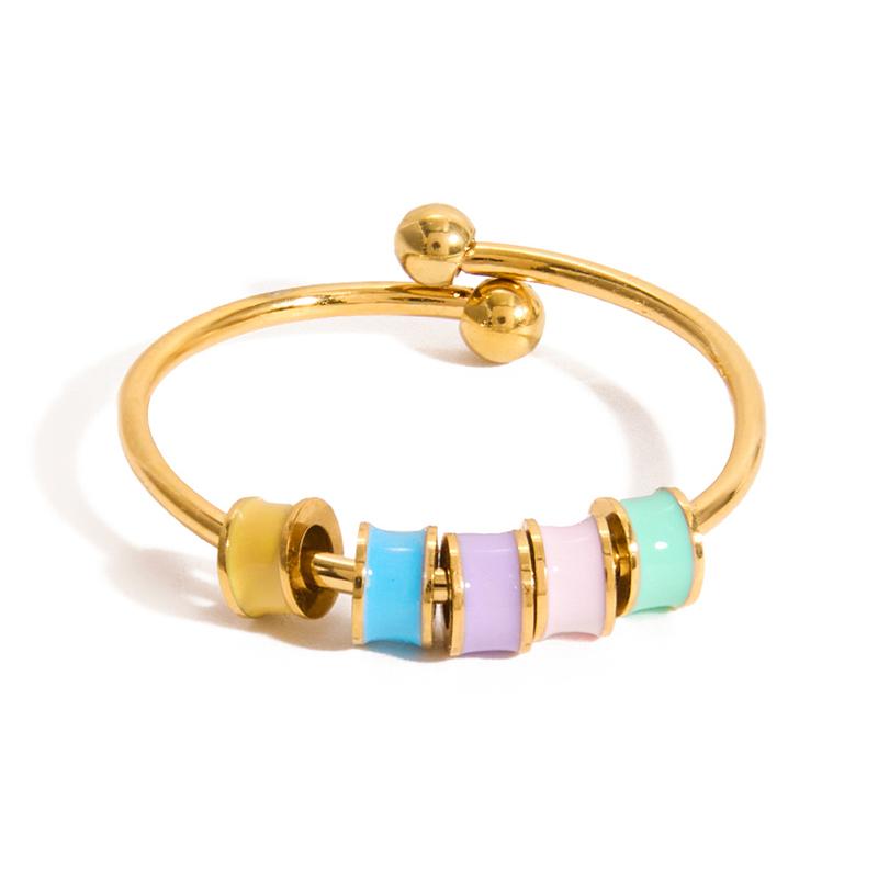 Women Men Open Ring Adjustable Anxiety Relief With Enamel Bead Opening Decoration Accessory Stacking Spinning Ring