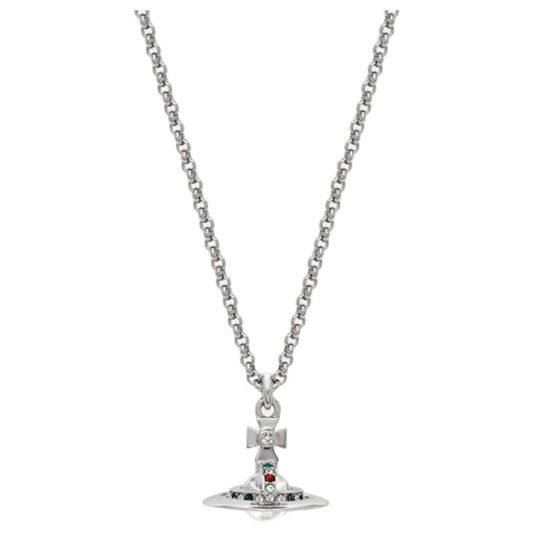 Vivienne Westwood Engraved Saturn Design Brass Necklace Men necklace Silver 8050889136323 Basic Packaging-Dust Bag+Box