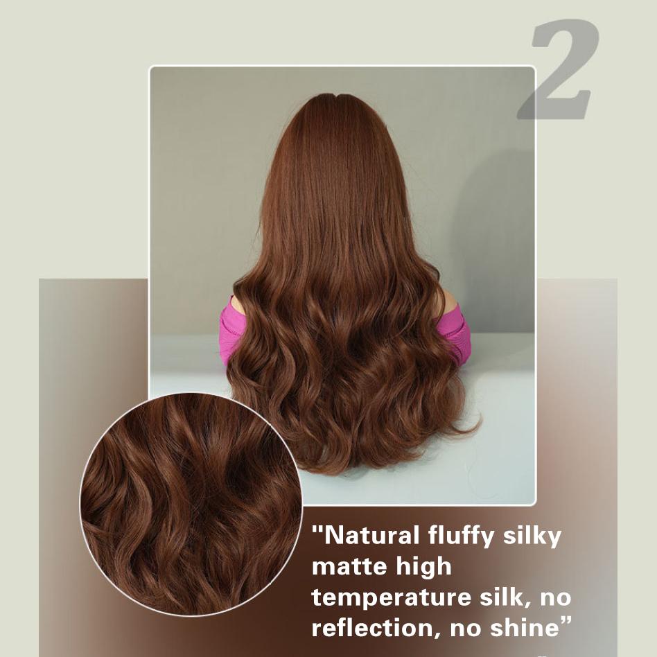Women's Simulated Wig 60cm Hair Brown Hair Wavy Wig Full Head Cover Rose Hair Net Headwear Beauty Decoration Wig