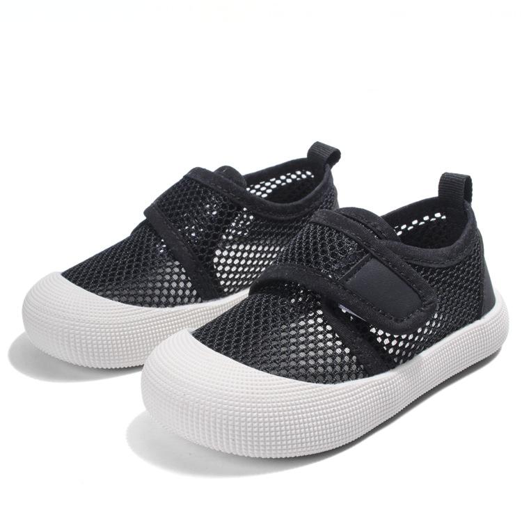 

New Summer Children s Shoes with Velcro, Hollow Breathable Baby Mesh Shoes, Casual Soft Sole Sneakers for Boys and Girls 14/12.5cm чёрный