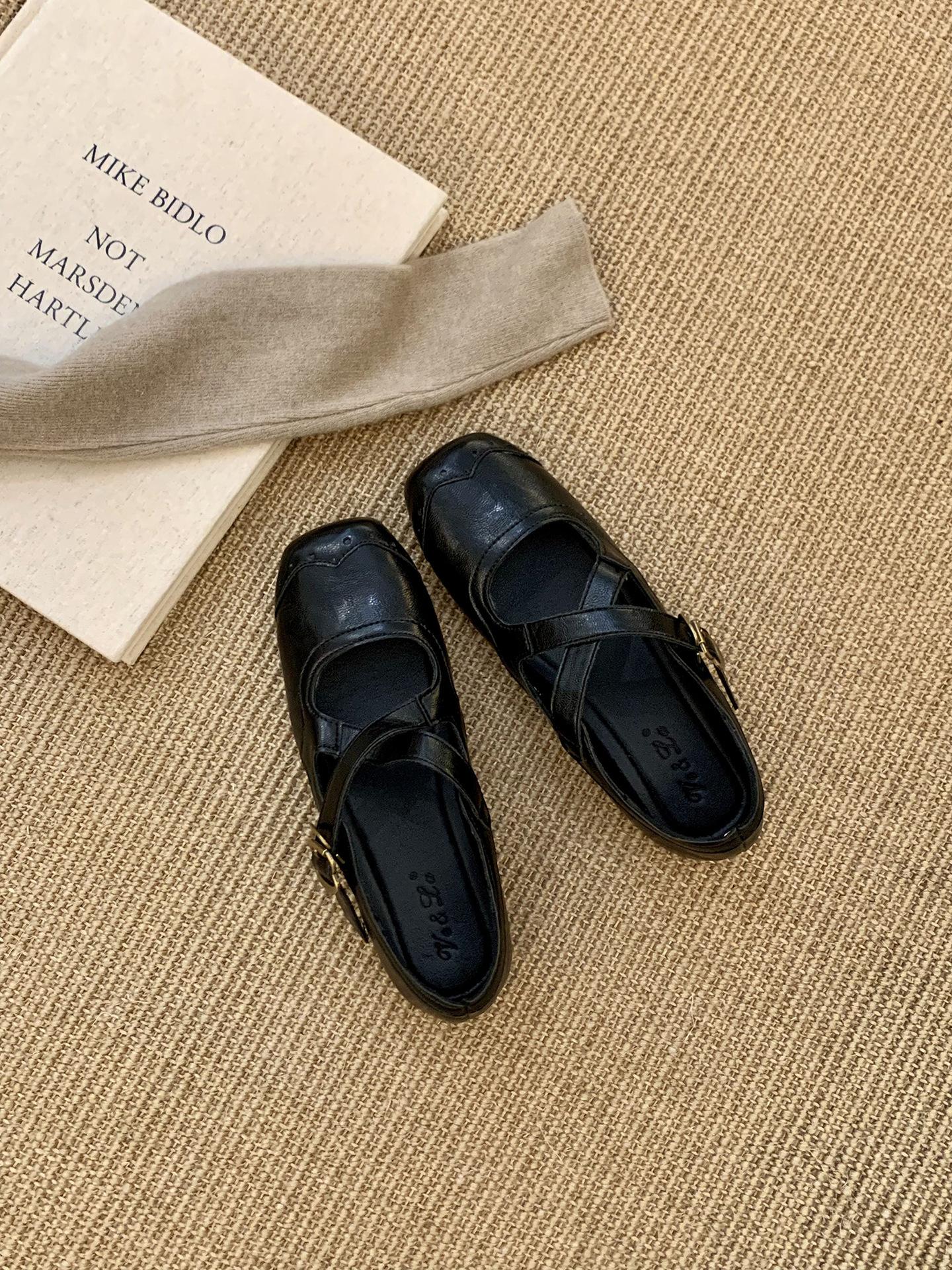 Ретро замшевые балетки с перекрестными ремешками женские 2025 весна и осень новые балетки с юбкой поздний вечерний стиль туфли Мэри Джейн 35