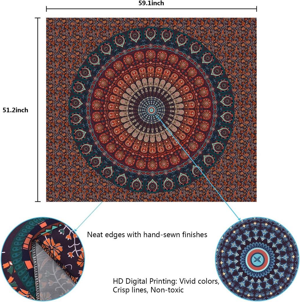 VIKAMA American Mandala Tapestry Hippie Wall Hanging Psychedelic Peacock Living Room Tea Room Wall Decoration Tapestry