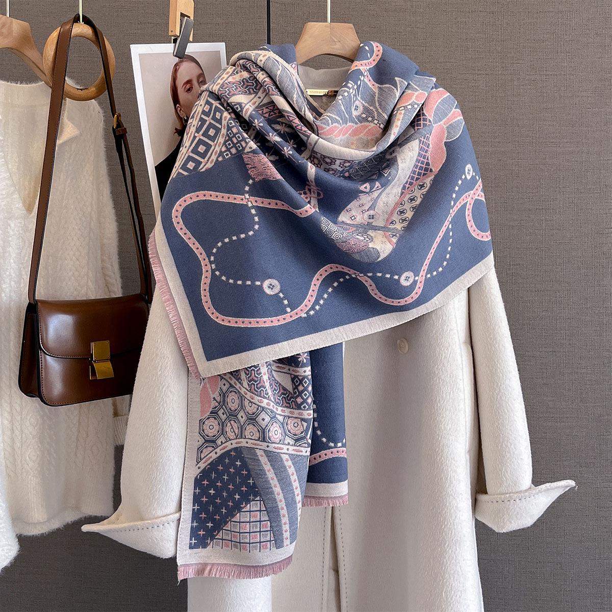 Yiran Shoe Industry Women's Winter Warm Cashmere Horsehead Animal Printing Scarf For Luxury Print Pashmina Shawl Wrap Neckerchief Scarves Cm