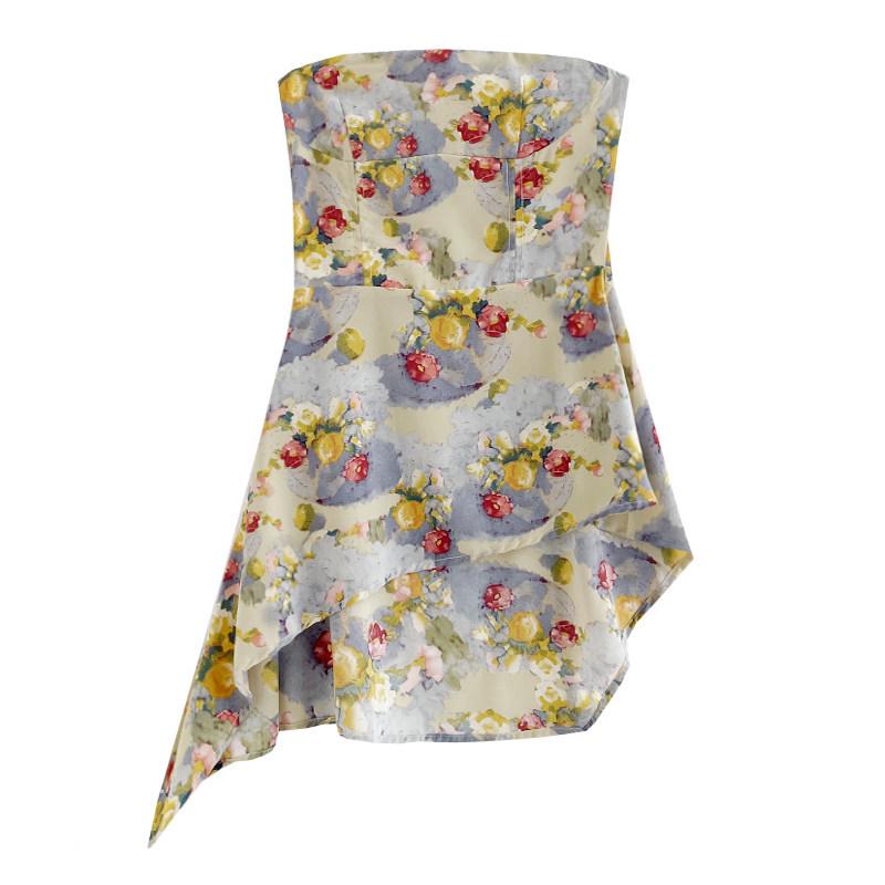 

Three Inches [Left Bank Holiday] Floral Sleeveless Bandeau Top with Irregular Waist Cinch - 2025 Summer Collection. Extra Large