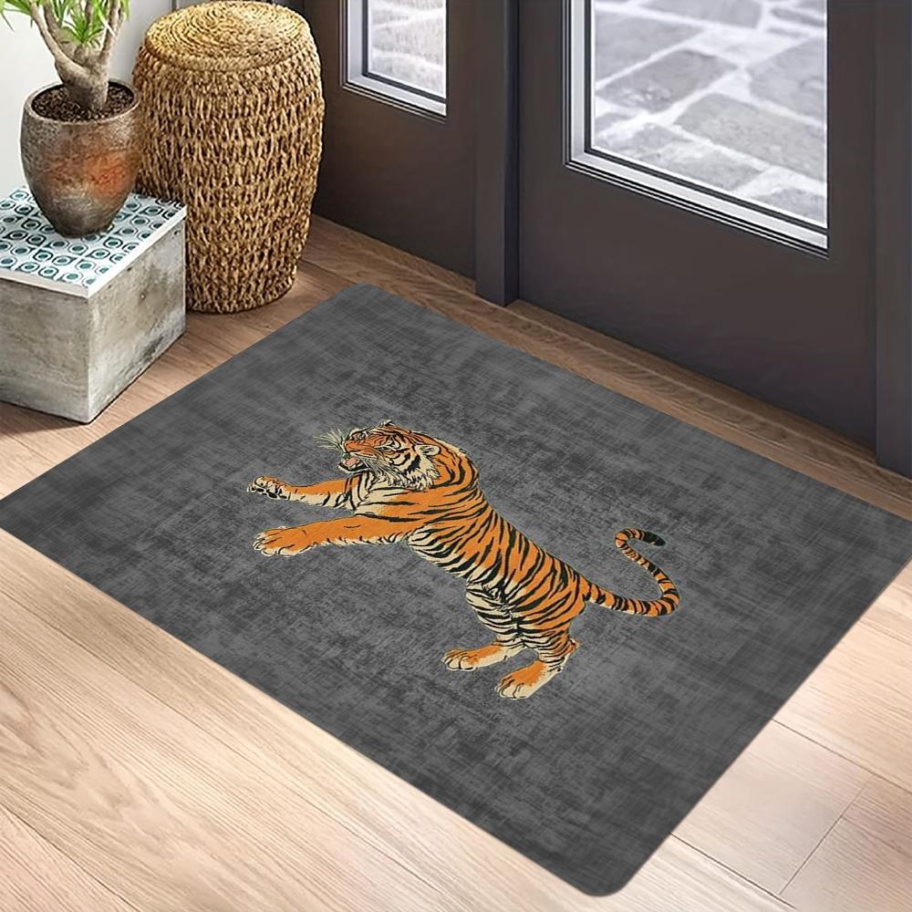 Retro Tiger Printed Kitchen Carpet Living Room Dining Room Laundry Floor Mat Bath Balcony Hallway Non-slip Door Mat