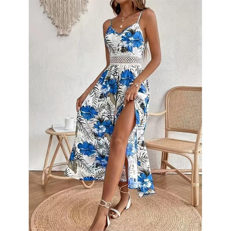 

Платье, Элегантное платье-комбинация без рукавов с V-образным вырезом, Подходит для весны и лета, Женская одежда S синий