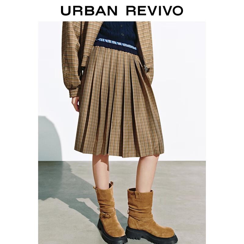 UR Women's Vintage Plaid A-Line Skirt with Contrast Waist