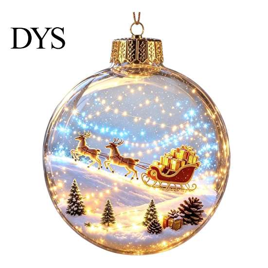 Transparent Holiday Bulbs 3D Christmas Animal Faux Crystal Ball Ornament, Lighted Acrylic Hanging Decor with Hedgehog Penguin Panda, LED Tree Pendant,
