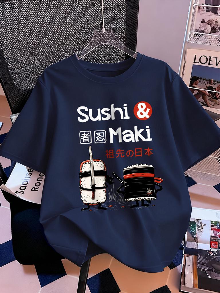 Japanese Sushi Maki Printing TShirts Womens Cotton Summer Short Sleeve Tops Soft Loose ONeck T Shirt Casual Womans Clothes