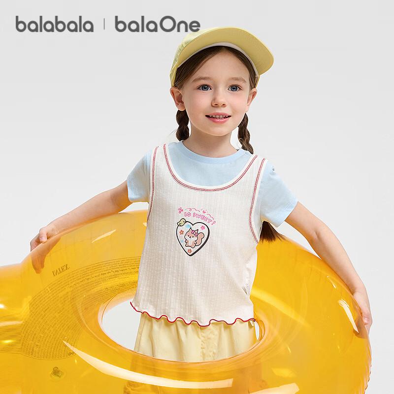 Balabala Girls' Faux Two-Piece Short-Sleeve T-Shirt